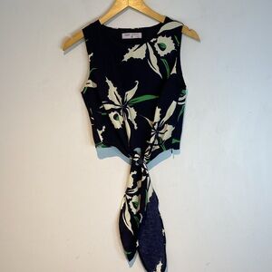 Haight Ashbury floral sleeveless button-down tie waist blouse size XS